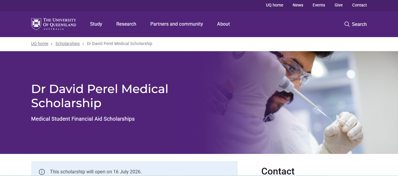 Dr David Perel Medical Scholarship 2026 in Australia Dr David Perel Medical Scholarship
