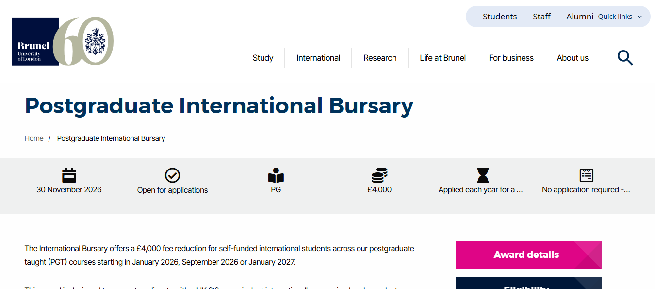 Postgraduate International Bursary