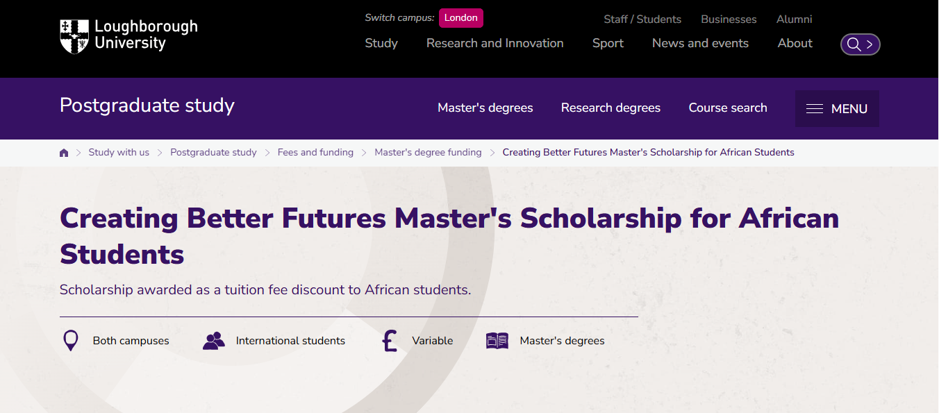 Creating Better Futures Master's Scholarship