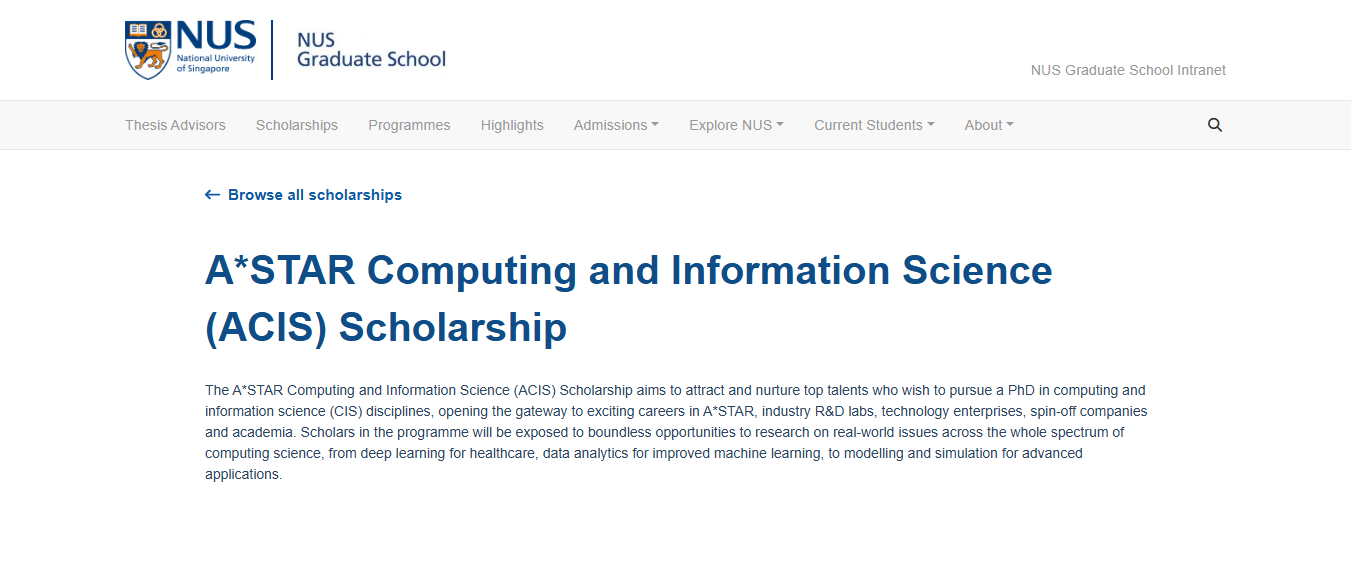 A*STAR Computing and Information Science (ACIS) Scholarship