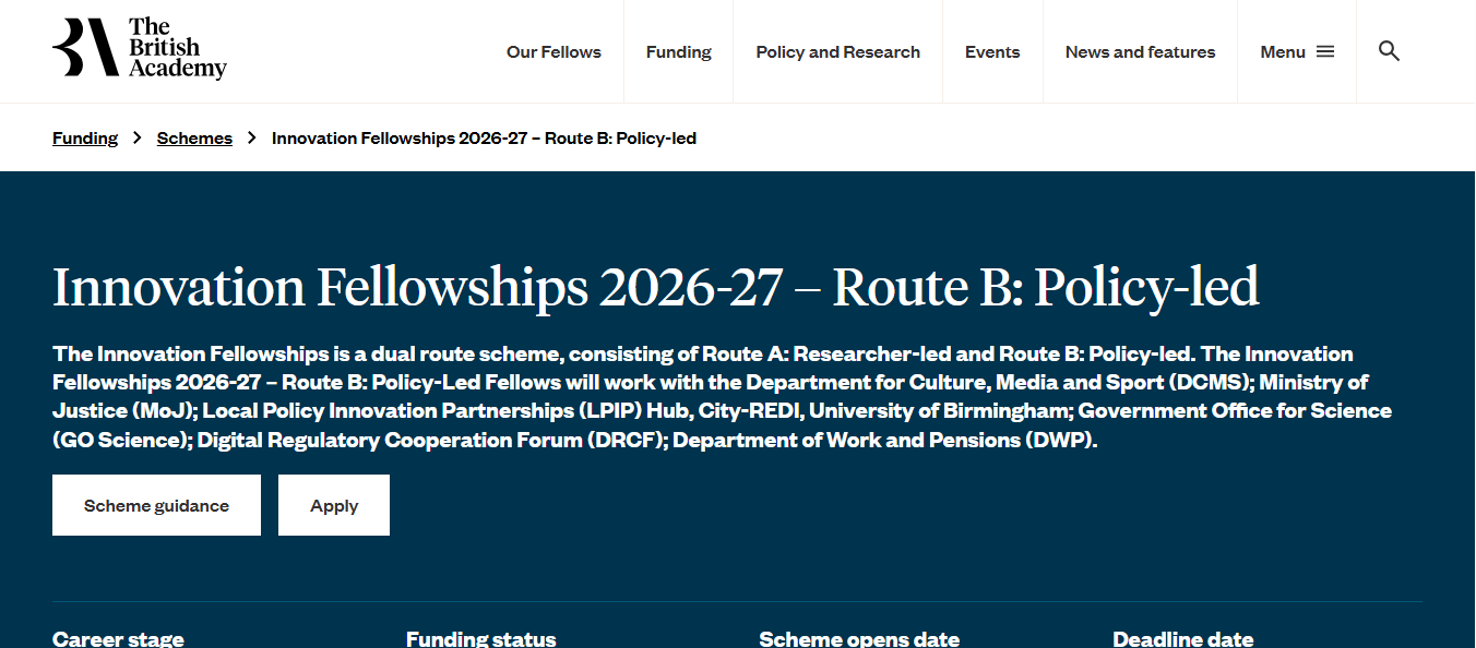 British Academy Innovation Fellowships