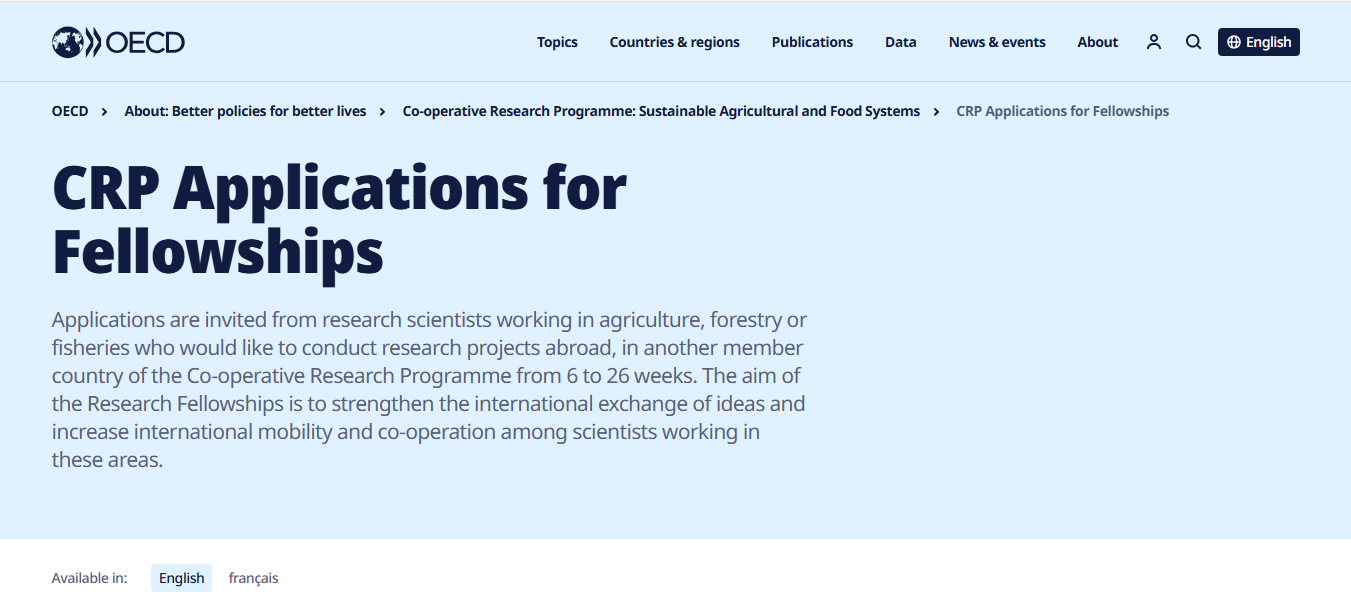 CRP Research Fellowship Programme 2027. Advance Your Agricultural Research Abroad with International Funding CRP Research Fellowship