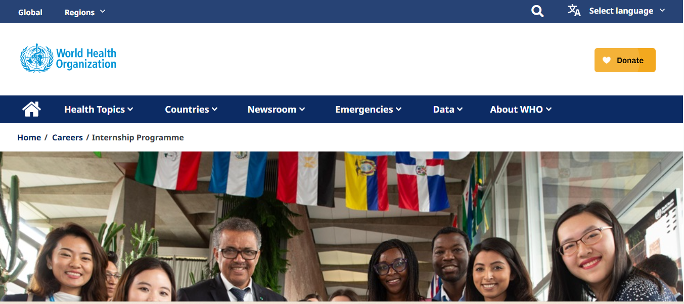 WHO Internship Programme 2026 for International Students – Paid Public Health Internship WHO Internship Programme