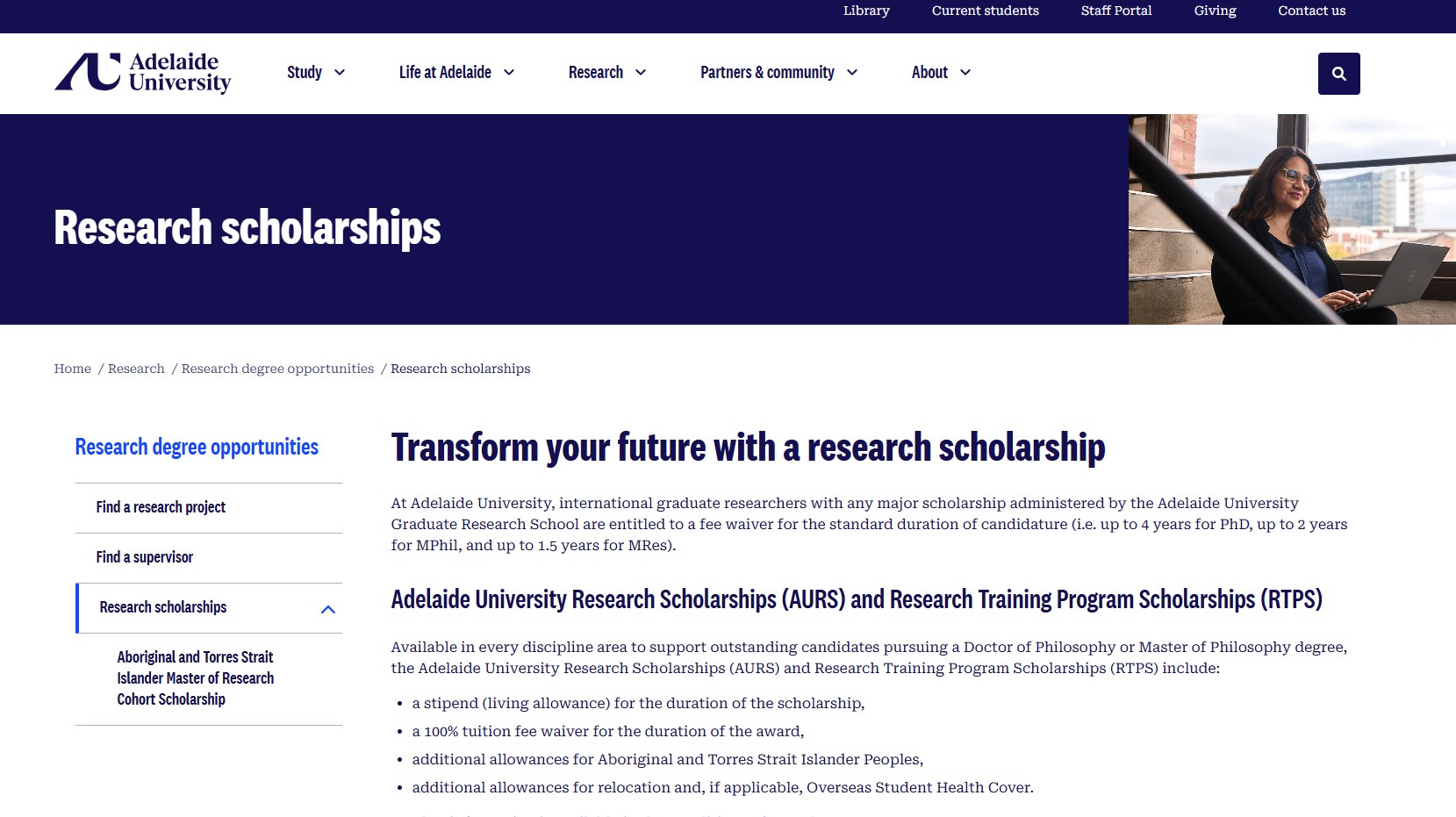Adelaide University Graduate Research Talent Scheme 2027