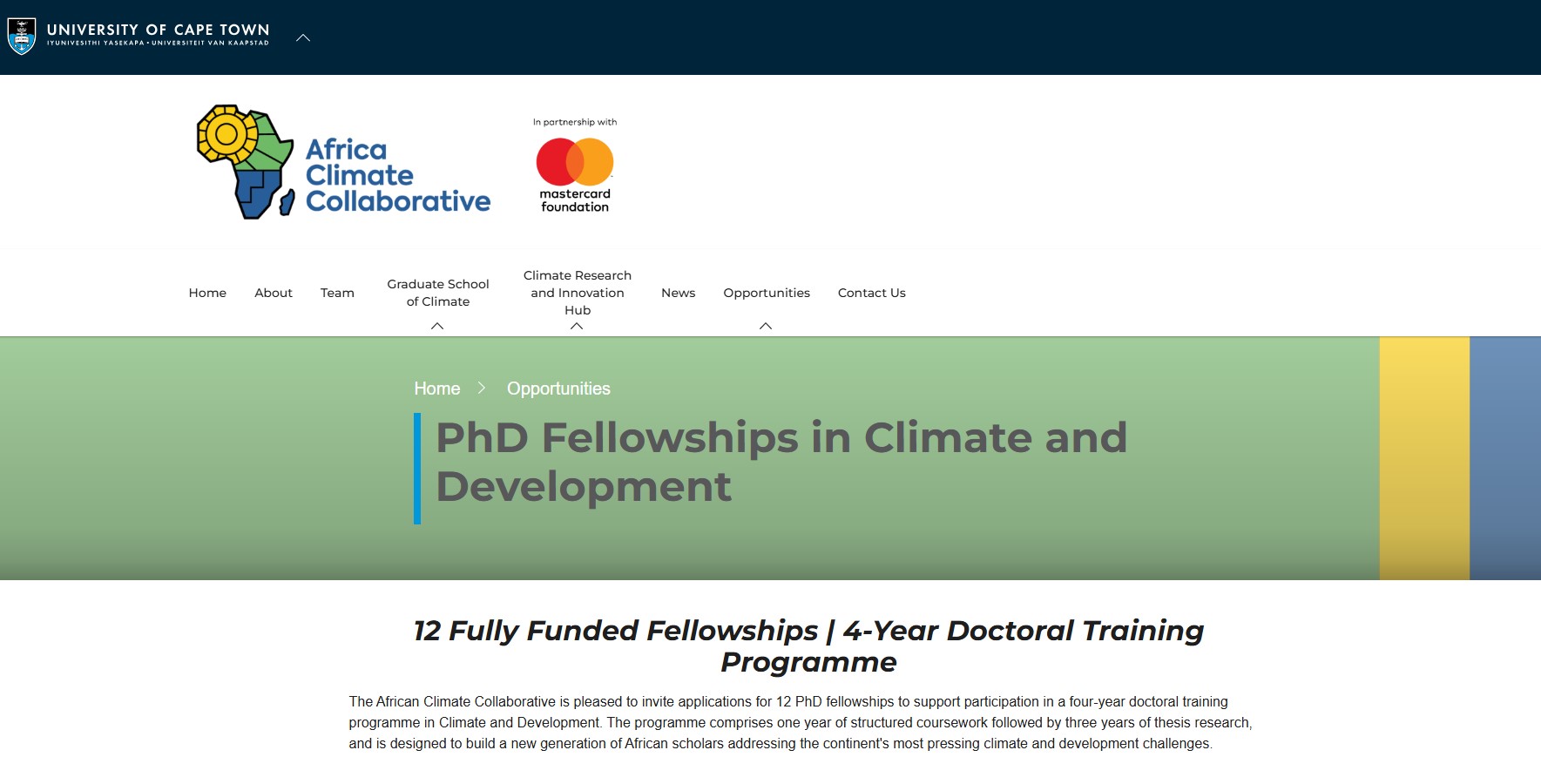 African Climate Collaborative Doctoral Training Fellowship 2027