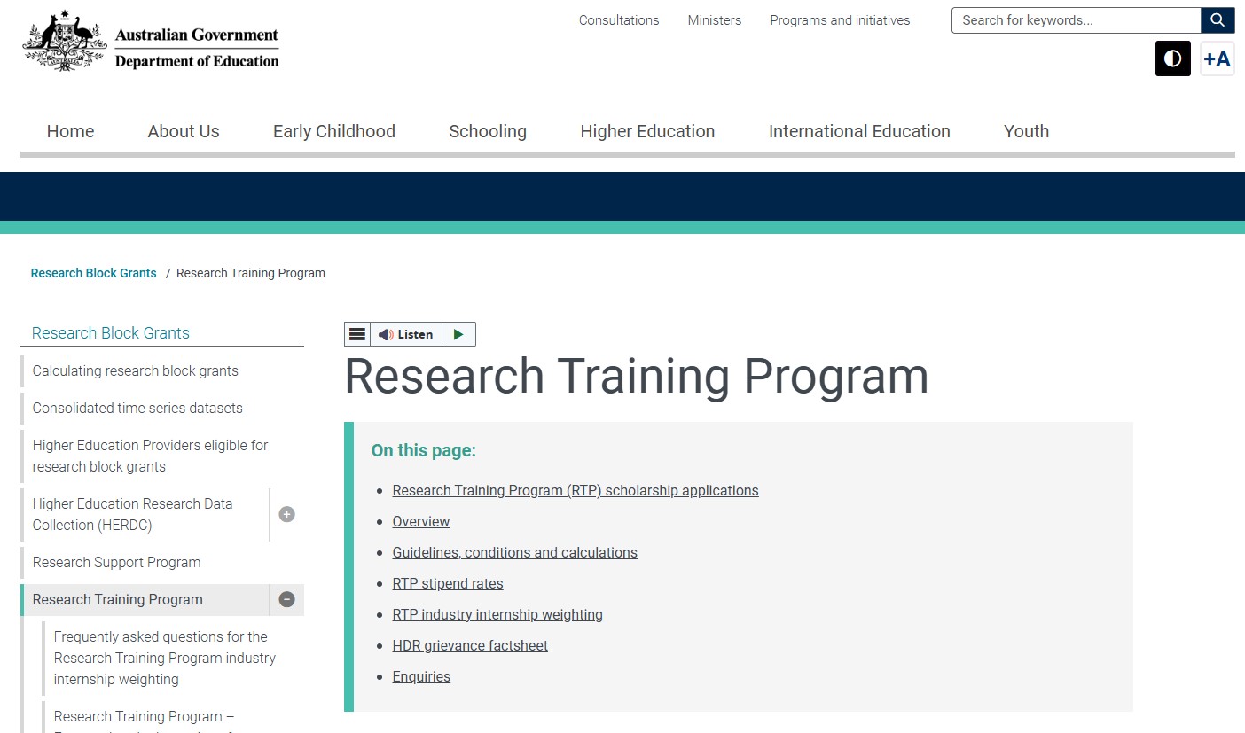 Australia Research Training Institute Program (RTP) Scholarships