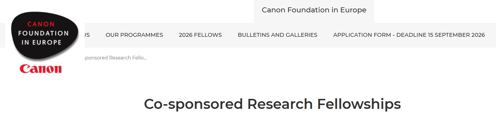 Canon Foundation Co-sponsored Research Fellowship 2027 in Italy