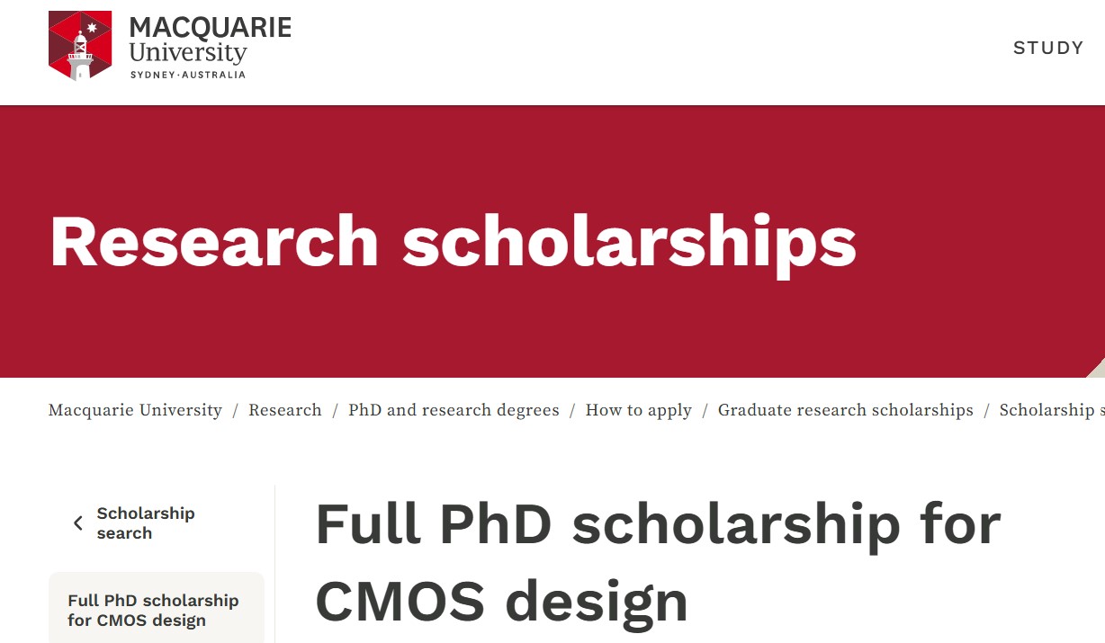 Full PhD Scholarship for CMOS Design at Macquarie University 2027
