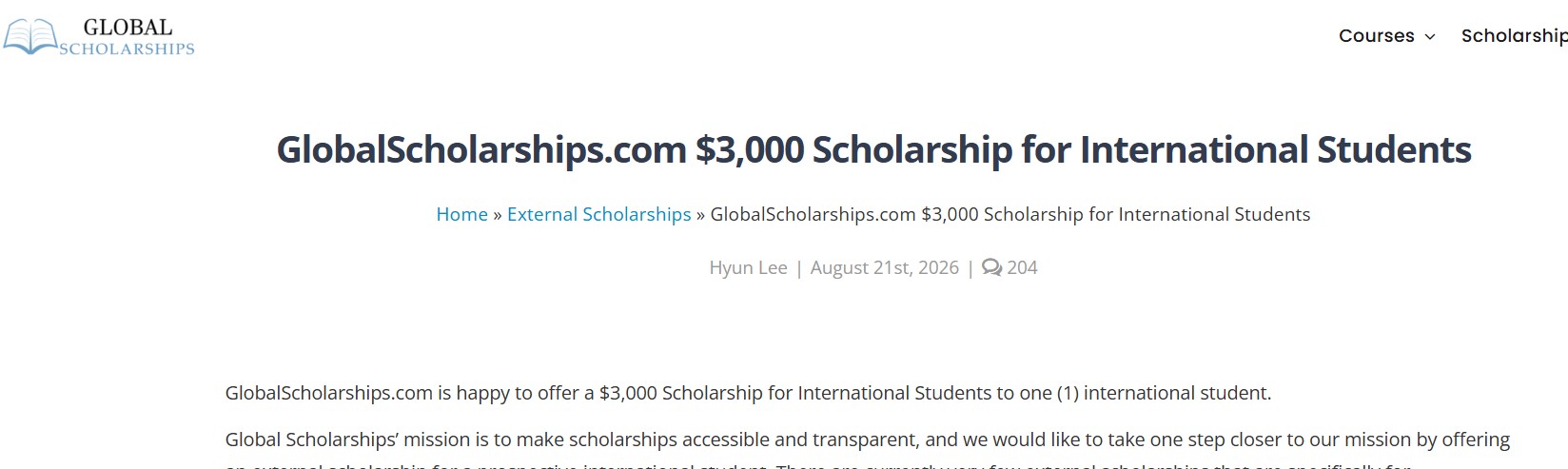 GlobalScholarships.com $3,000 Scholarship