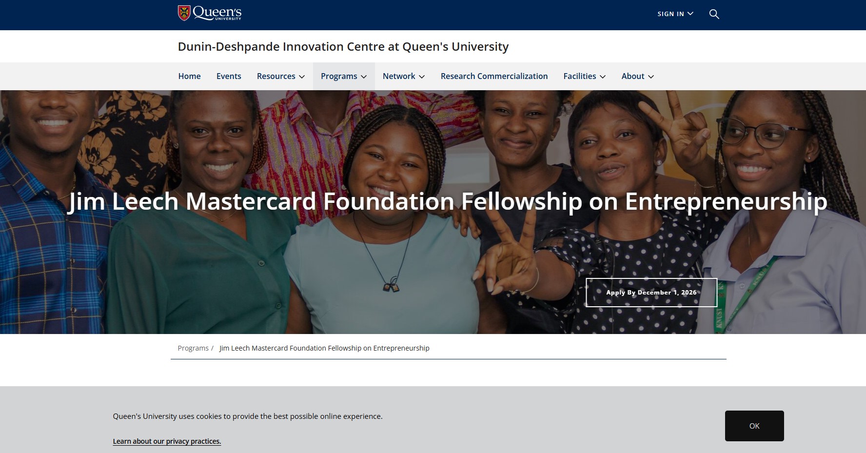 Jim Leech Mastercard Foundation Fellowship on Entrepreneurship 2027