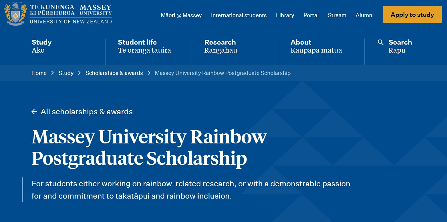Massey University Rainbow Postgraduate Scholarship 2026: Eligibility, Value and How to Apply Massey University Rainbow Postgraduate Scholarship 2026