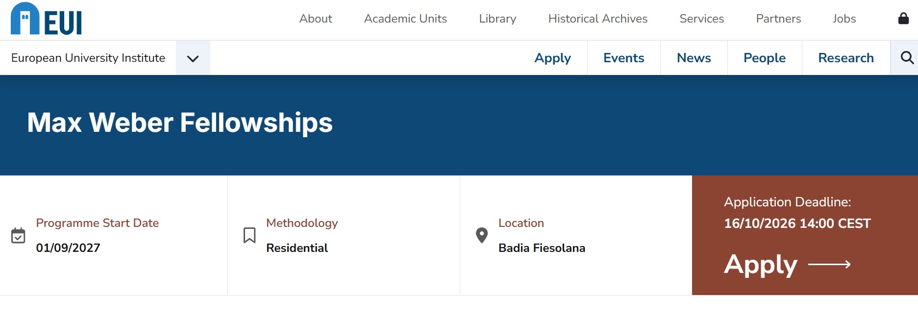 Max Weber Fellowships 2027 at the European University Institute
