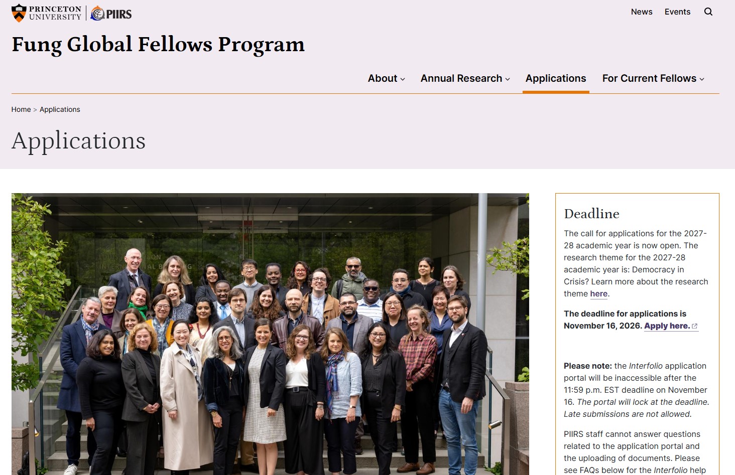 Princeton PIIRS Fung Global Fellows Program 2027/2028