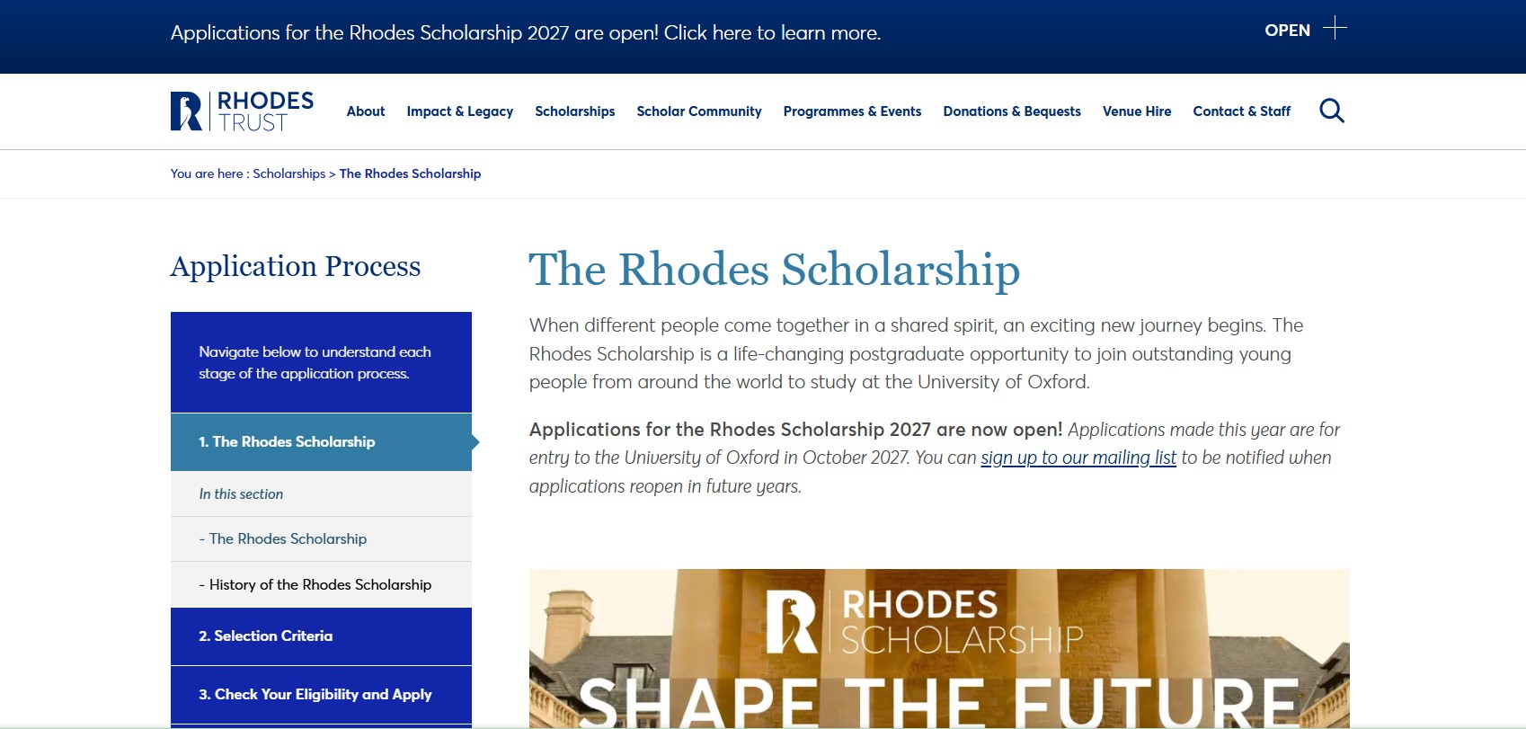 Rhodes Scholarship at Oxford University 2027