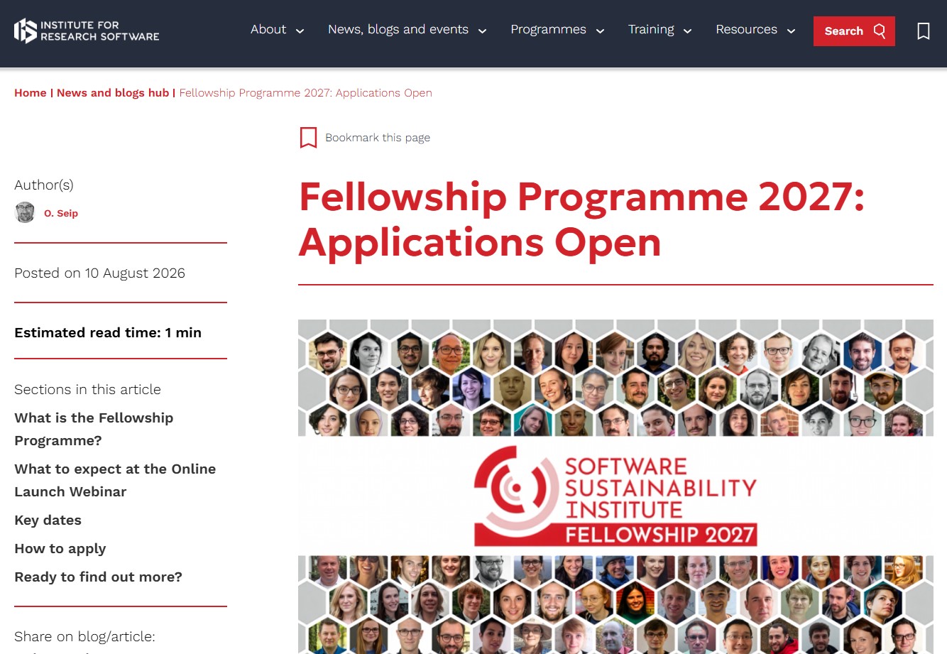 Software Sustainability Institute Fellowship 2027