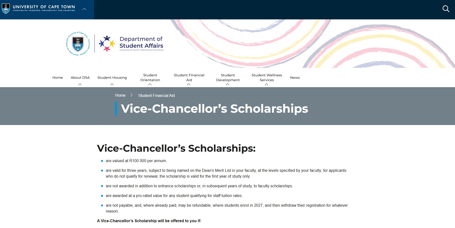 UCT VC Research Scholarship for PhD Students 2027