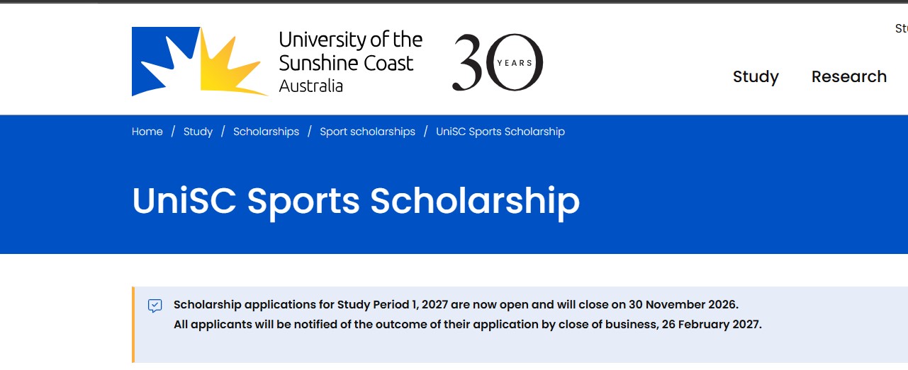 UniSC Sports Scholarship 2027 in Australia: Apply for A$6,000 UniSC Sports Scholarship 2027 in Australia
