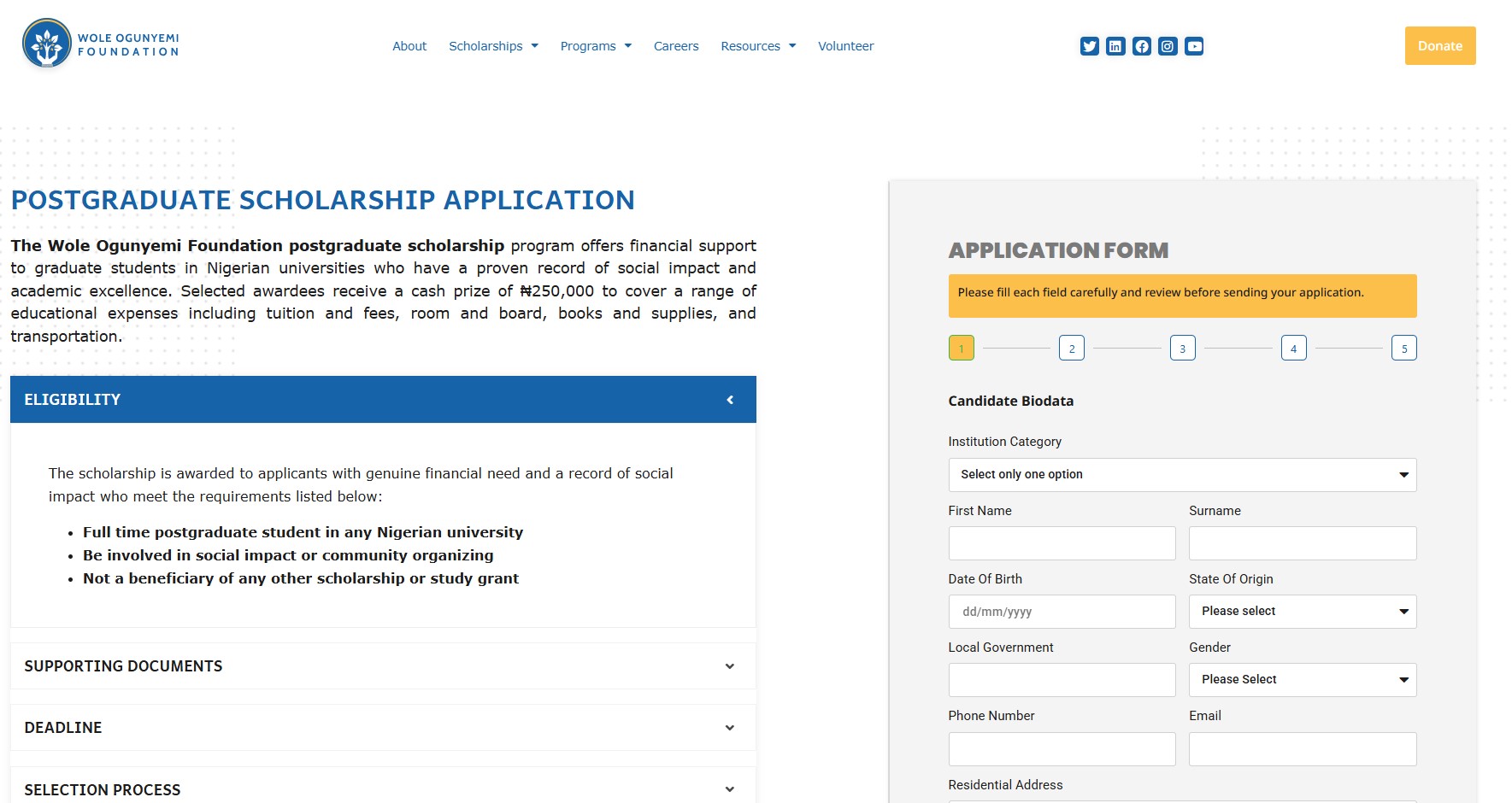 Wole Ogunyemi Foundation Postgraduate Scholarship 2026