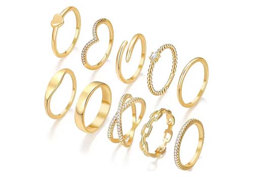 10 PCS Dainty 14K Gold Rings for Women Teen Girls
