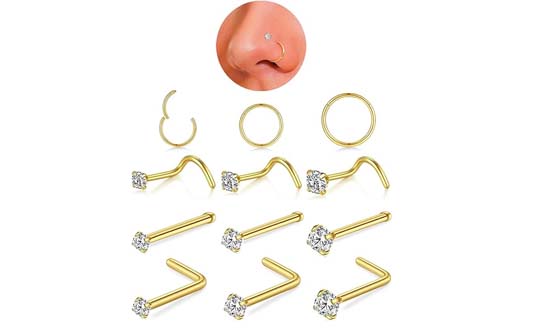 18g Nose Rings Hoop and 20g Nose Studs Sets