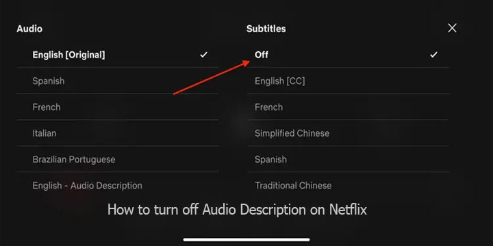 How to turn off Audio Description on Netflix