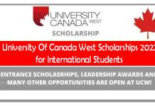 University Of Canada West Scholarships 2022 for International Students 