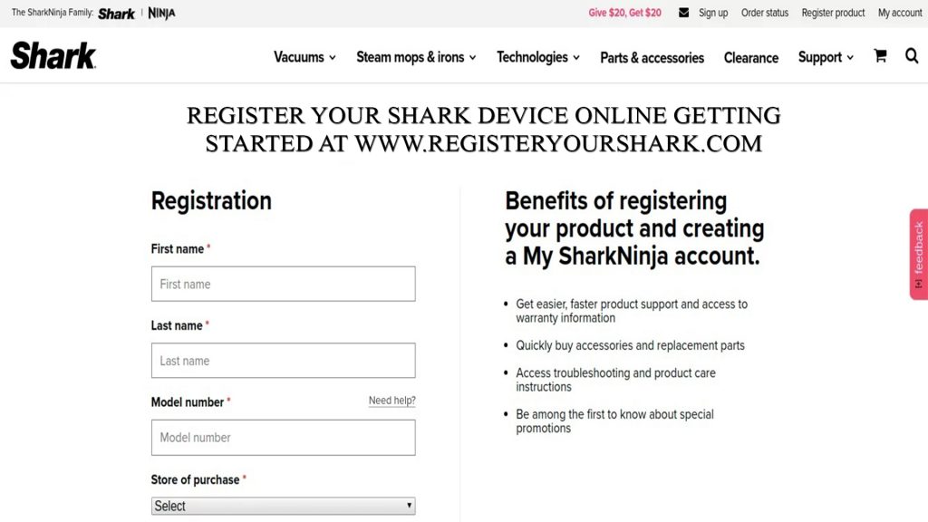 Register your Shark Device Online Getting Started at WWW.Registeryourshark.com