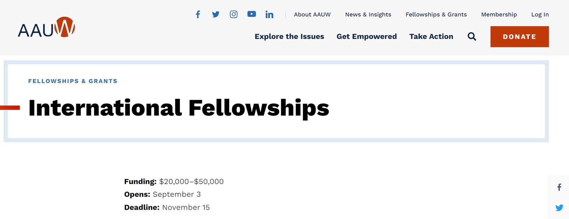 AAUW International Fellowship 2024 in USA 