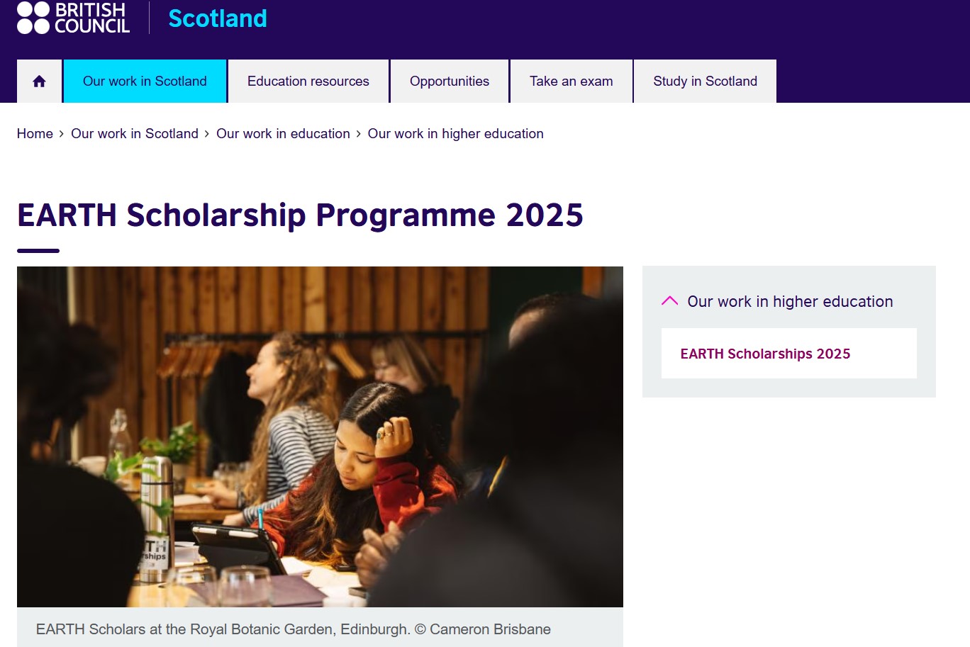 British Council Scotland EARTH Scholarships 2025