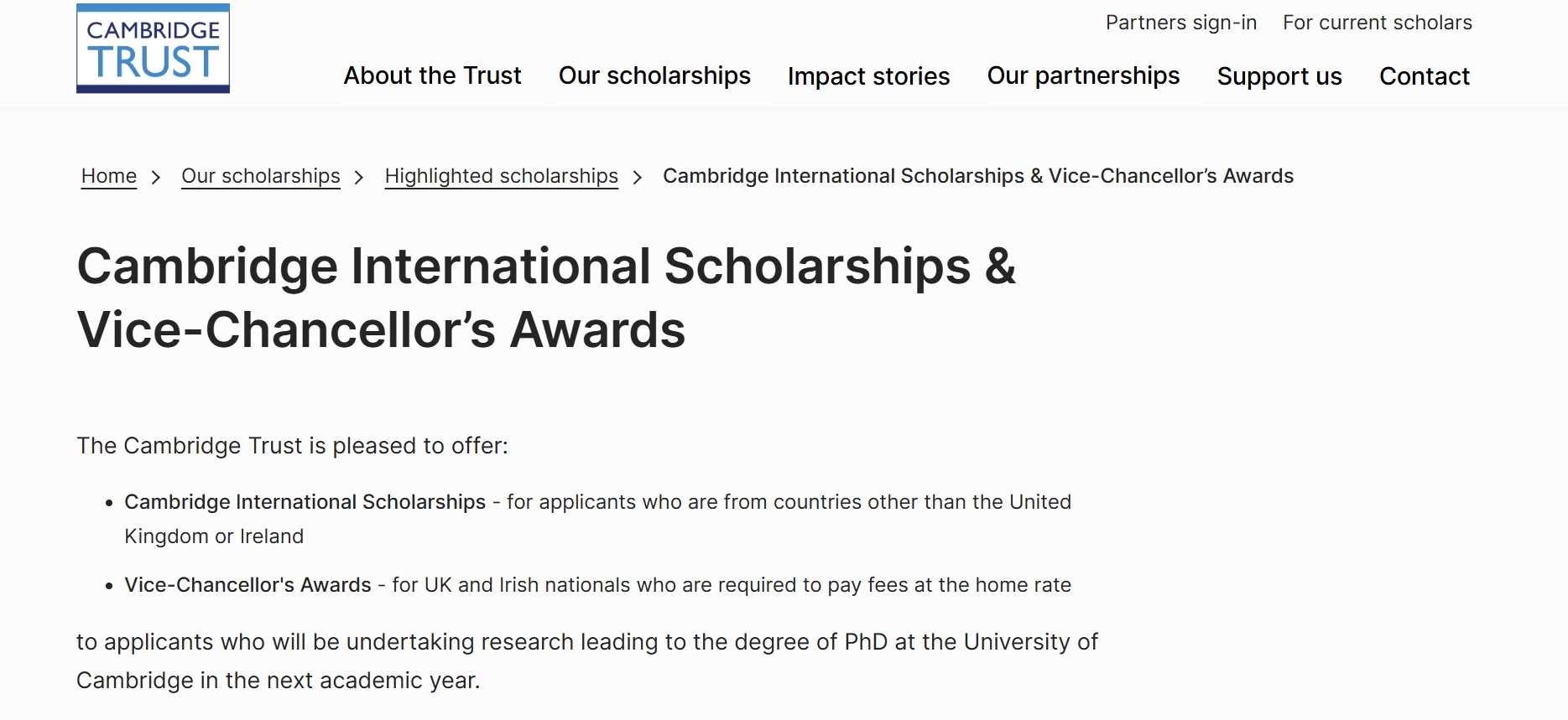 Cambridge International Scholarships