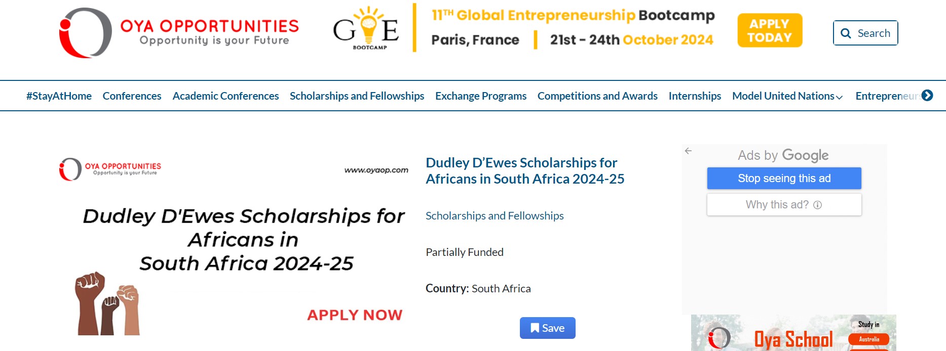 Dudley D'Ewes Scholarships 2024 in South Africa 