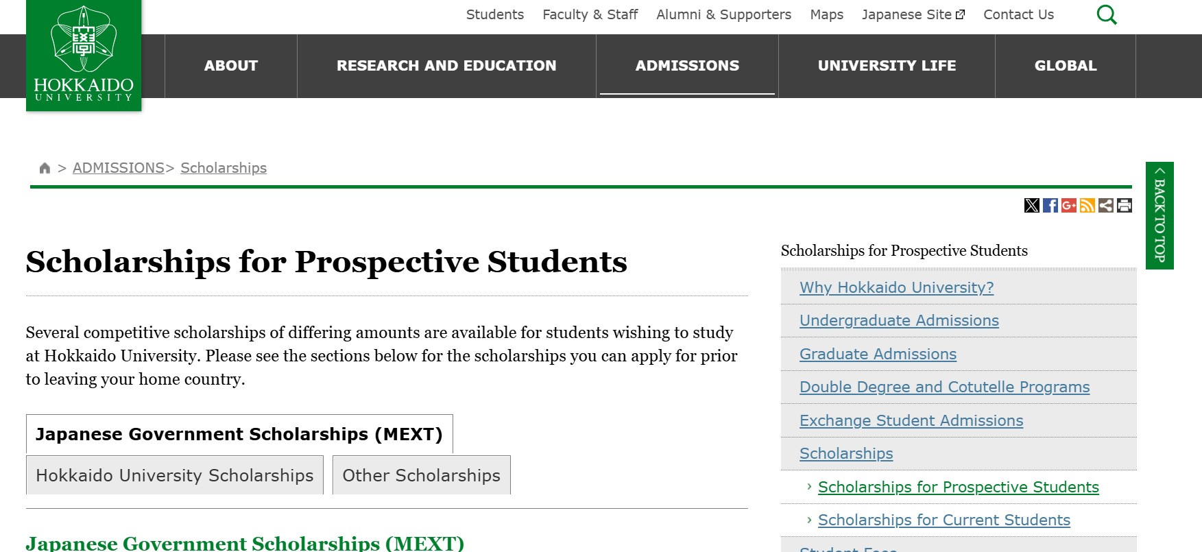 Hokkaido University MEXT Scholarships Fully Funded