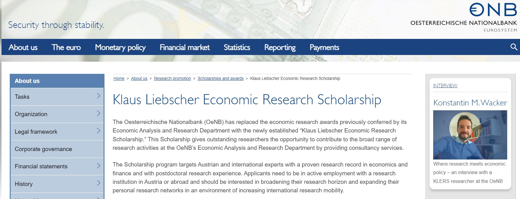 Klaus Liebscher Economic Research Scholarship 