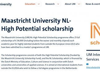 Maastricht University NL-High Potential Scholarships for International Students