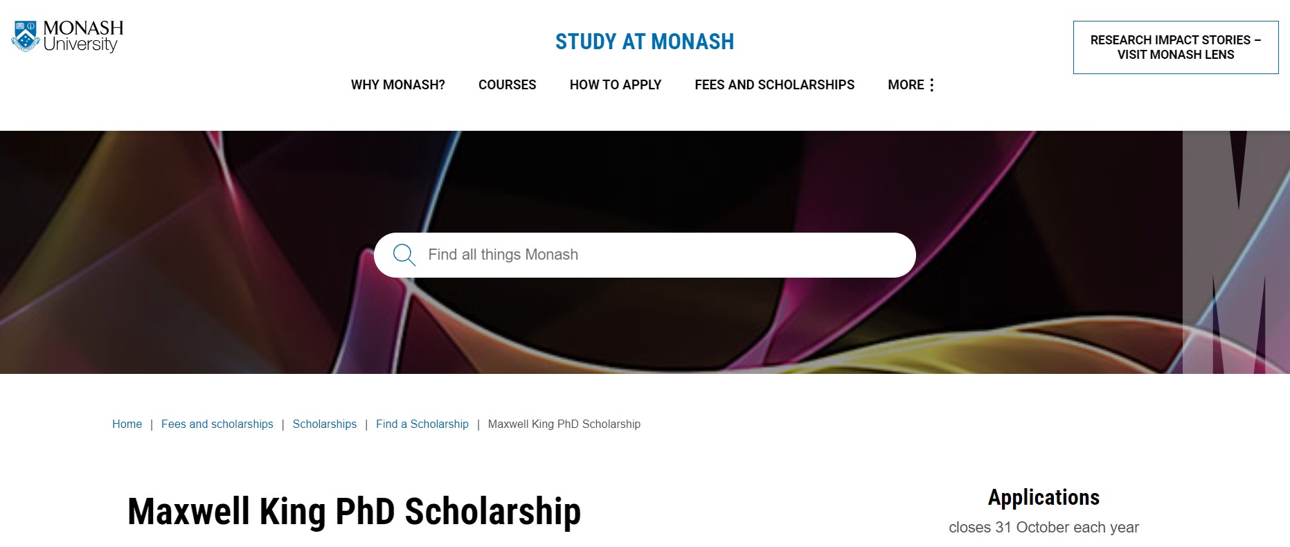 Maxwell King Scholarship at Monash University 2024