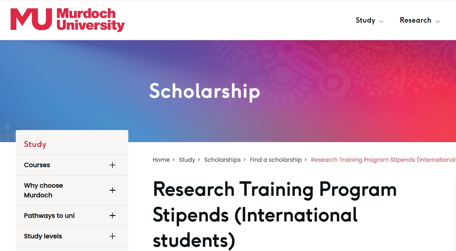 Murdoch University RTP Scholarships