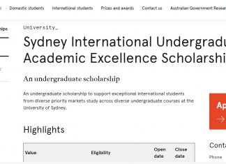 Sydney International Undergraduate Scholarship 2024