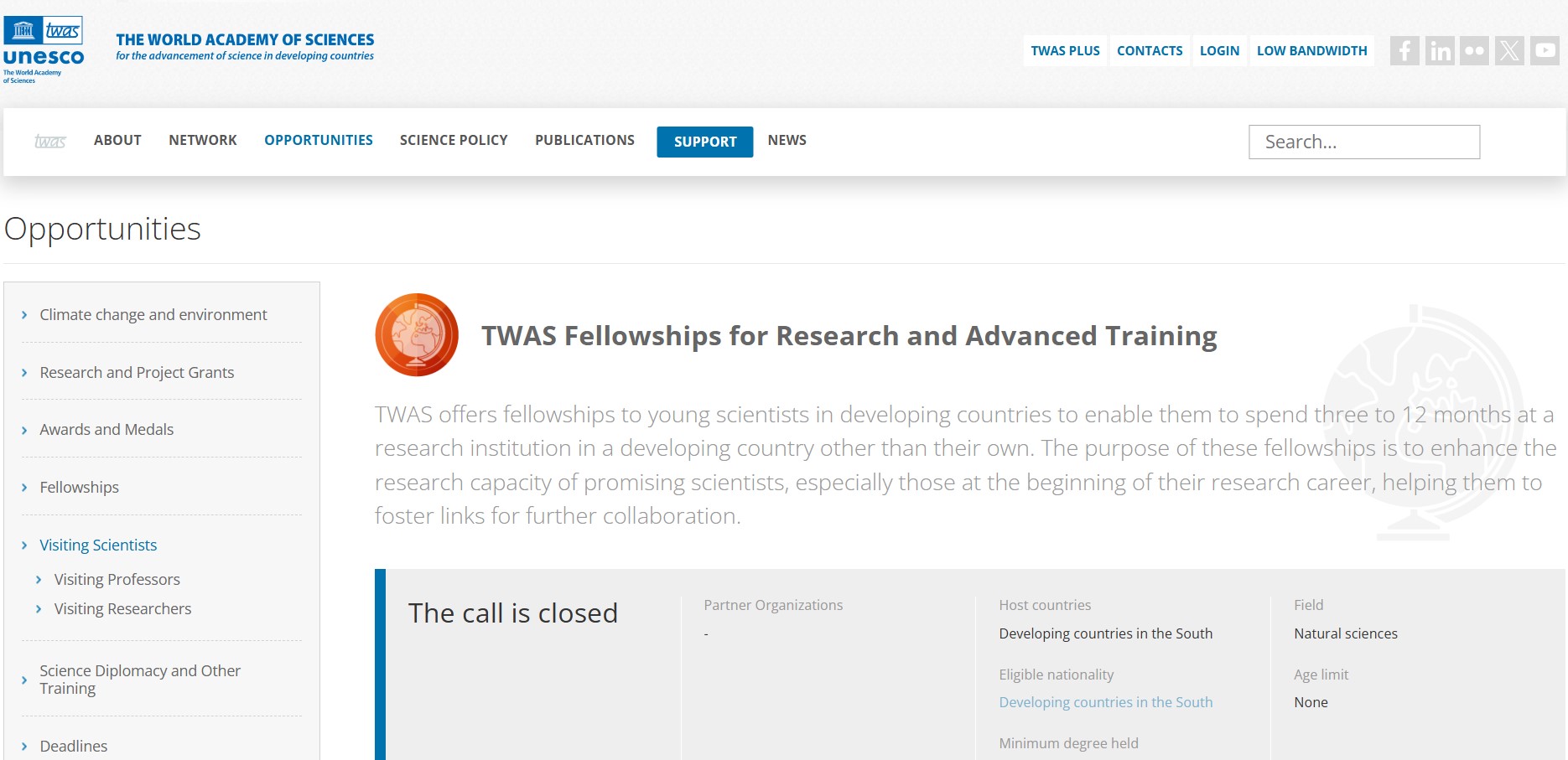 The World Academy of Sciences Scholarship for Developing Countries 2025