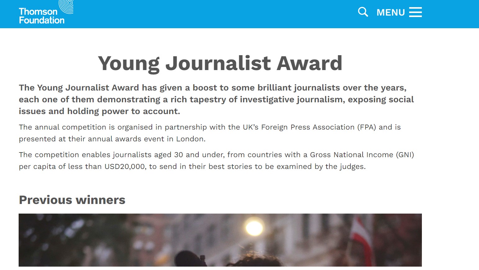 Thomson Foundation Young Journalist Award 2024