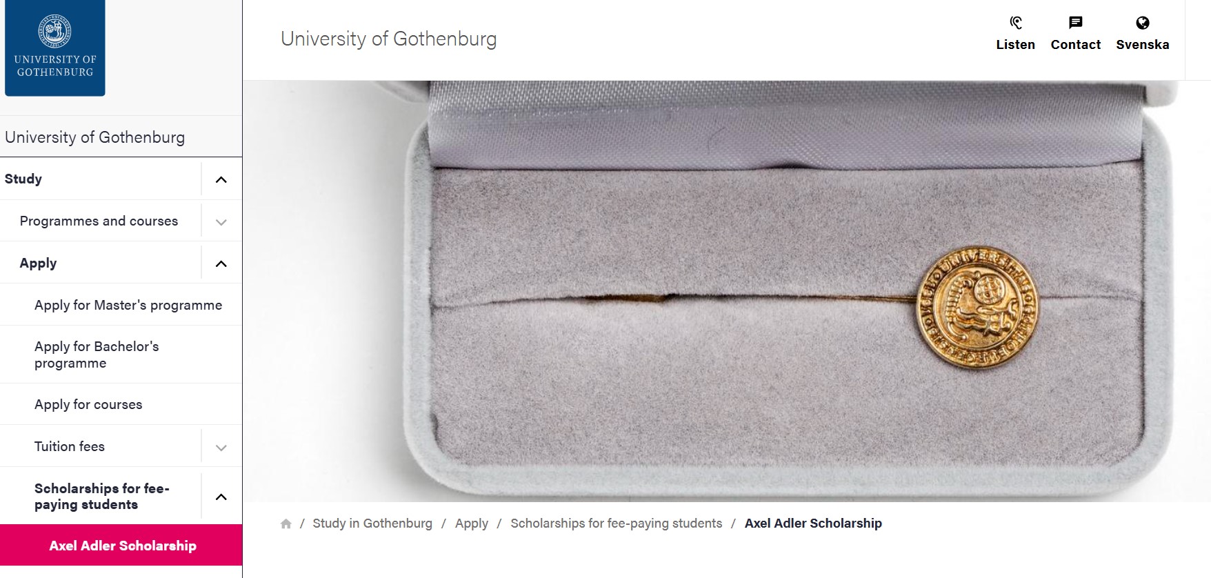 University of Gothenburg Axel Adler Scholarship