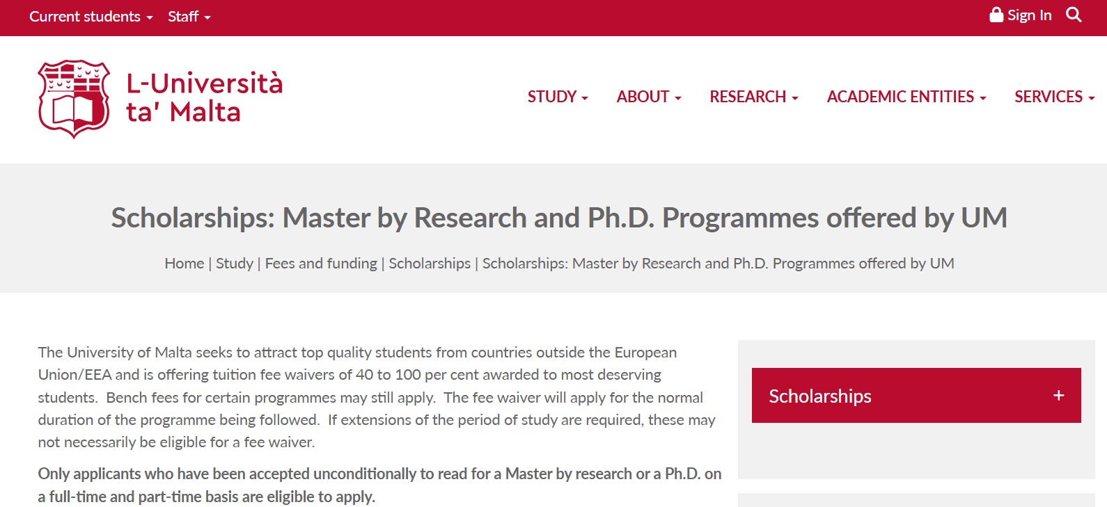 University of Malta Scholarships 2024-2025 (Study in Europe)