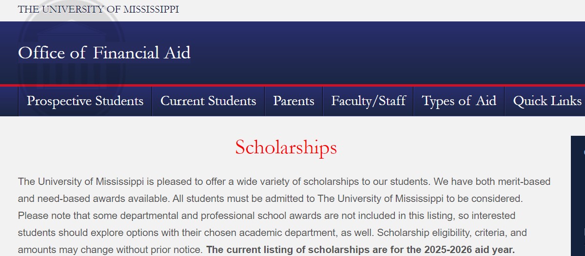 University of Mississippi Scholarship 2024