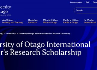 University of Otago International Master's Research Scholarship