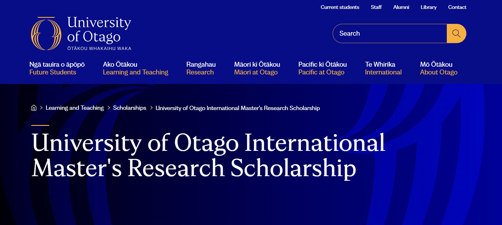 University of Otago International Master's Research Scholarship