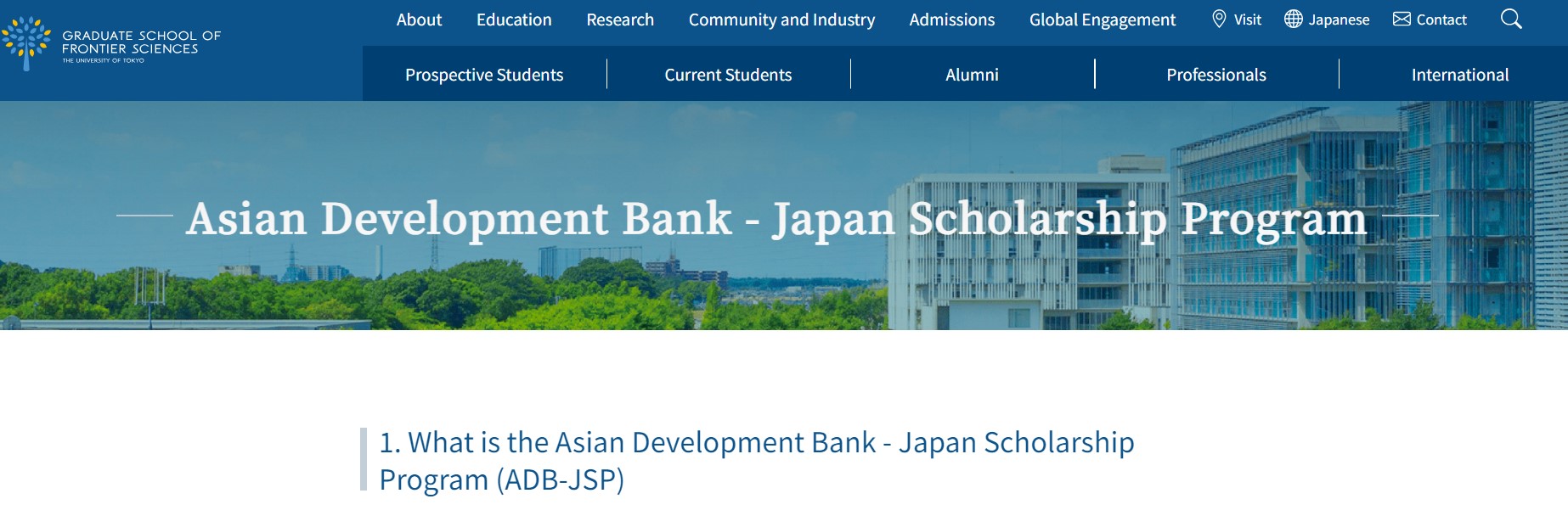 University of Tokyo ADB Scholarship for International Students