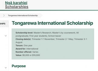 Victoria University of Wellington Tongarewa International Scholarship