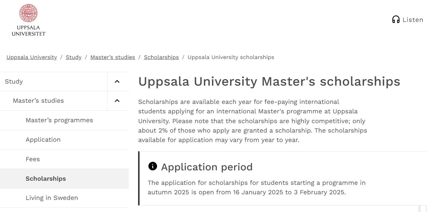 Apply For Uppsala Global Scholarship 2025