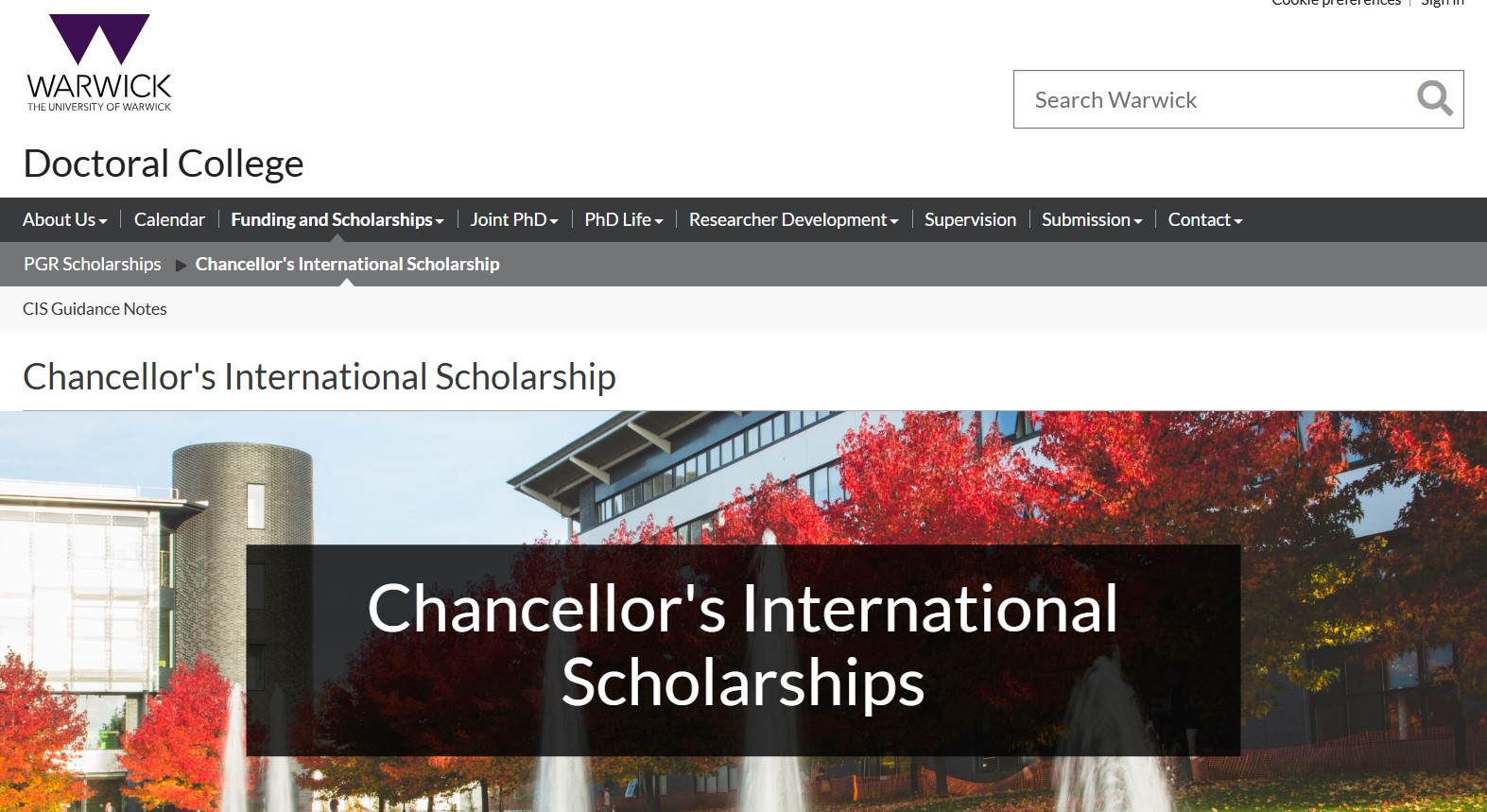 Chancellors International Scholarships 