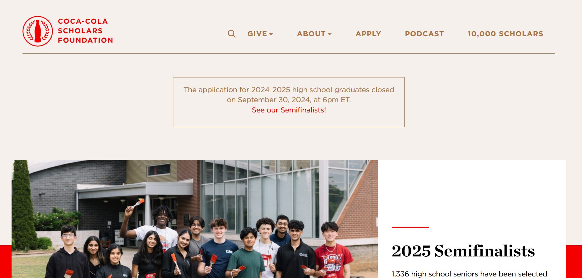 Coca-Cola Scholars Foundation Scholarship 2024-2025