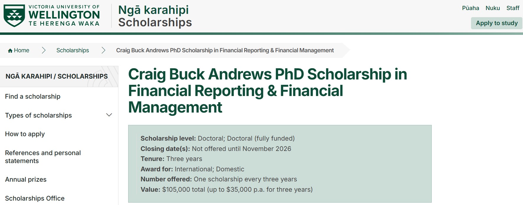 Craig Buck Andrews Scholarship